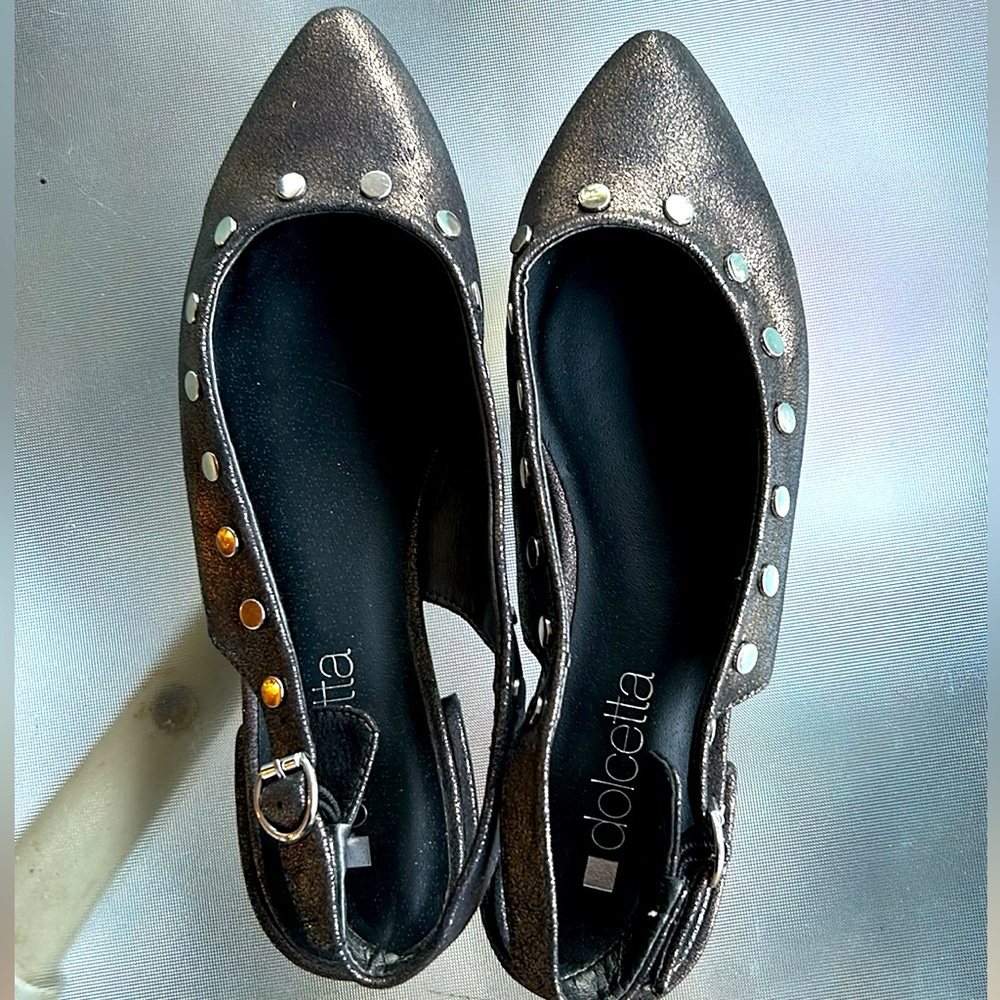 Dolcetta Women’s Stella Sling-Back Flat - Gray Size 6 Studded Metallic
